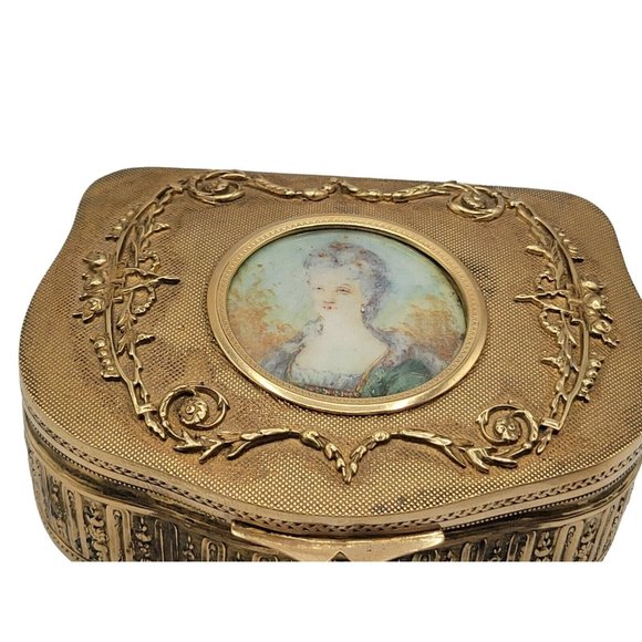 Antique French Gilded Brass Portrait Trinket Box w/ Hand Written Signature A2672 - Picture 3 of 10